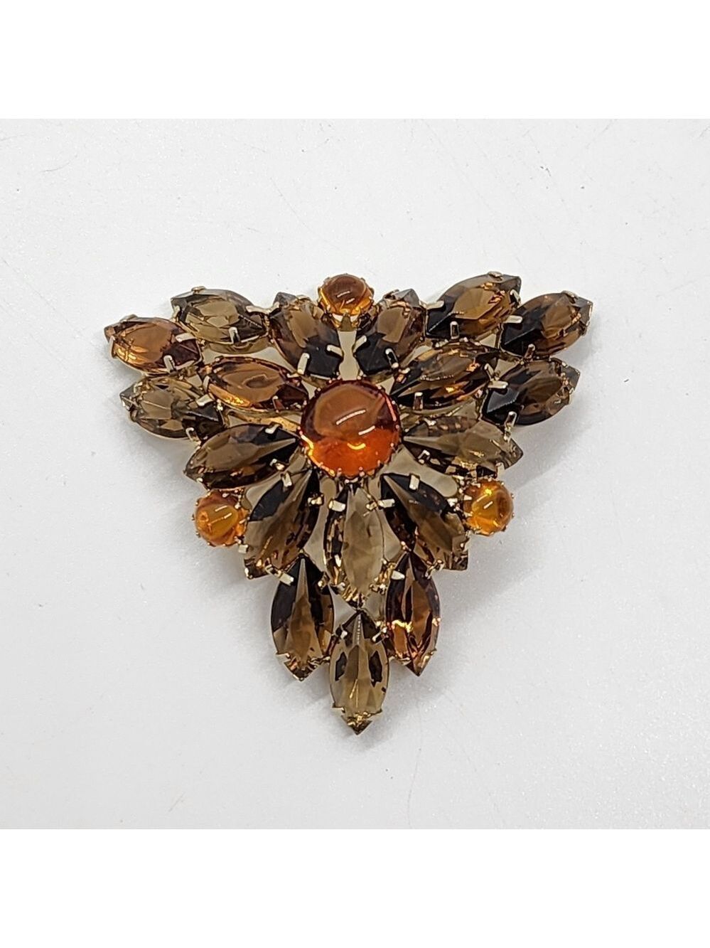 Vtg 50's Glass Elegant Brown /Amber Orange Glass Brooch
